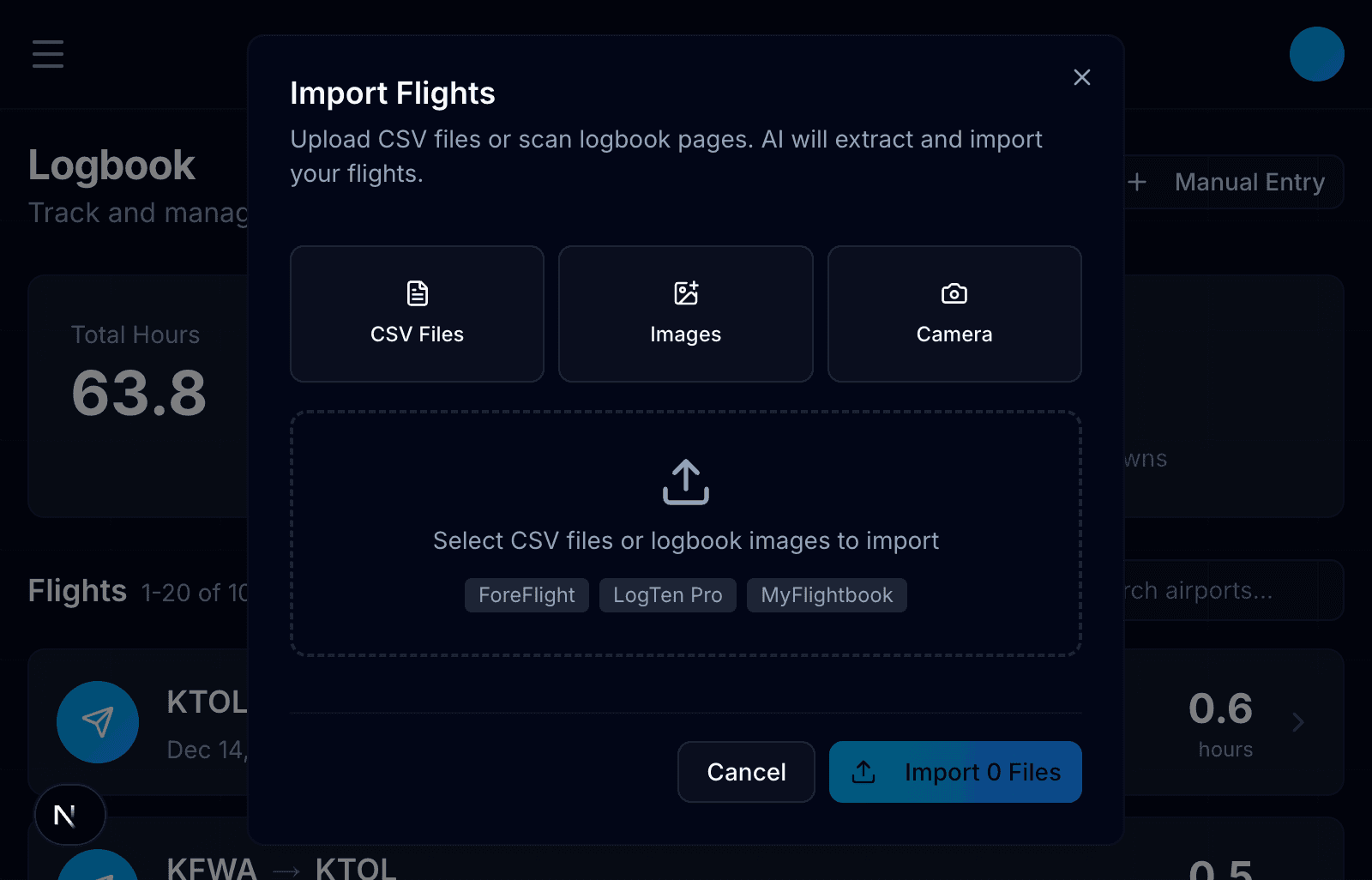 ClearProp import dialog with CSV, images, and camera options